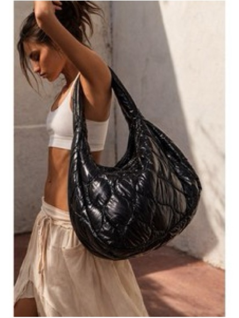 fp movement free people surplus shine carryall black patent puffer bag nwt